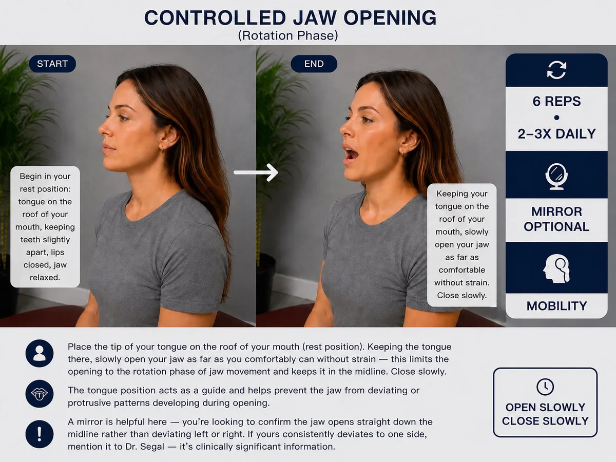 Controlled jaw opening TMJ exercise — start and end position