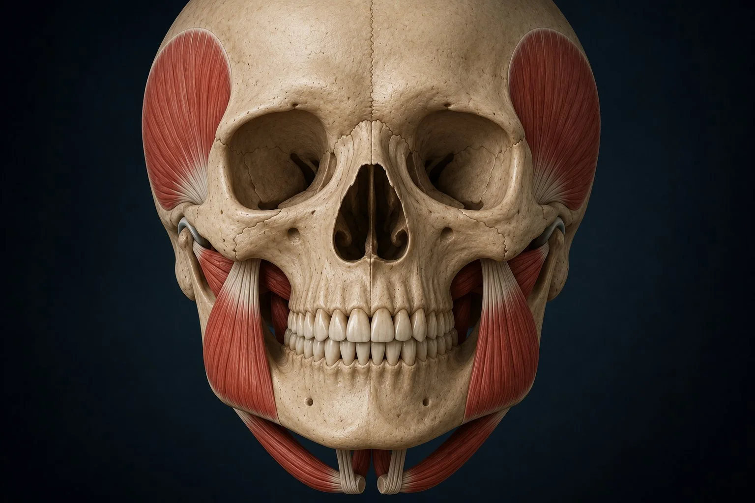Anterior view of skull showing jaw muscles
