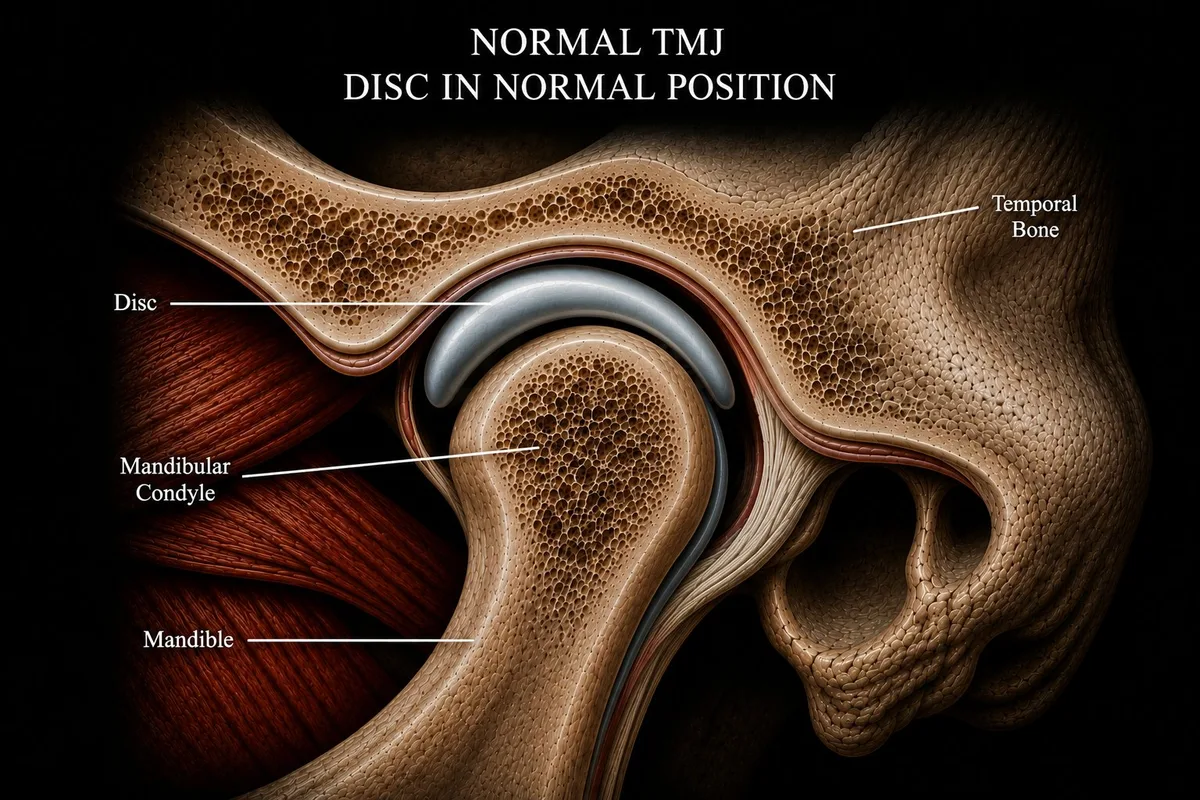 Normal TMJ disc position — disc centered over condyle
